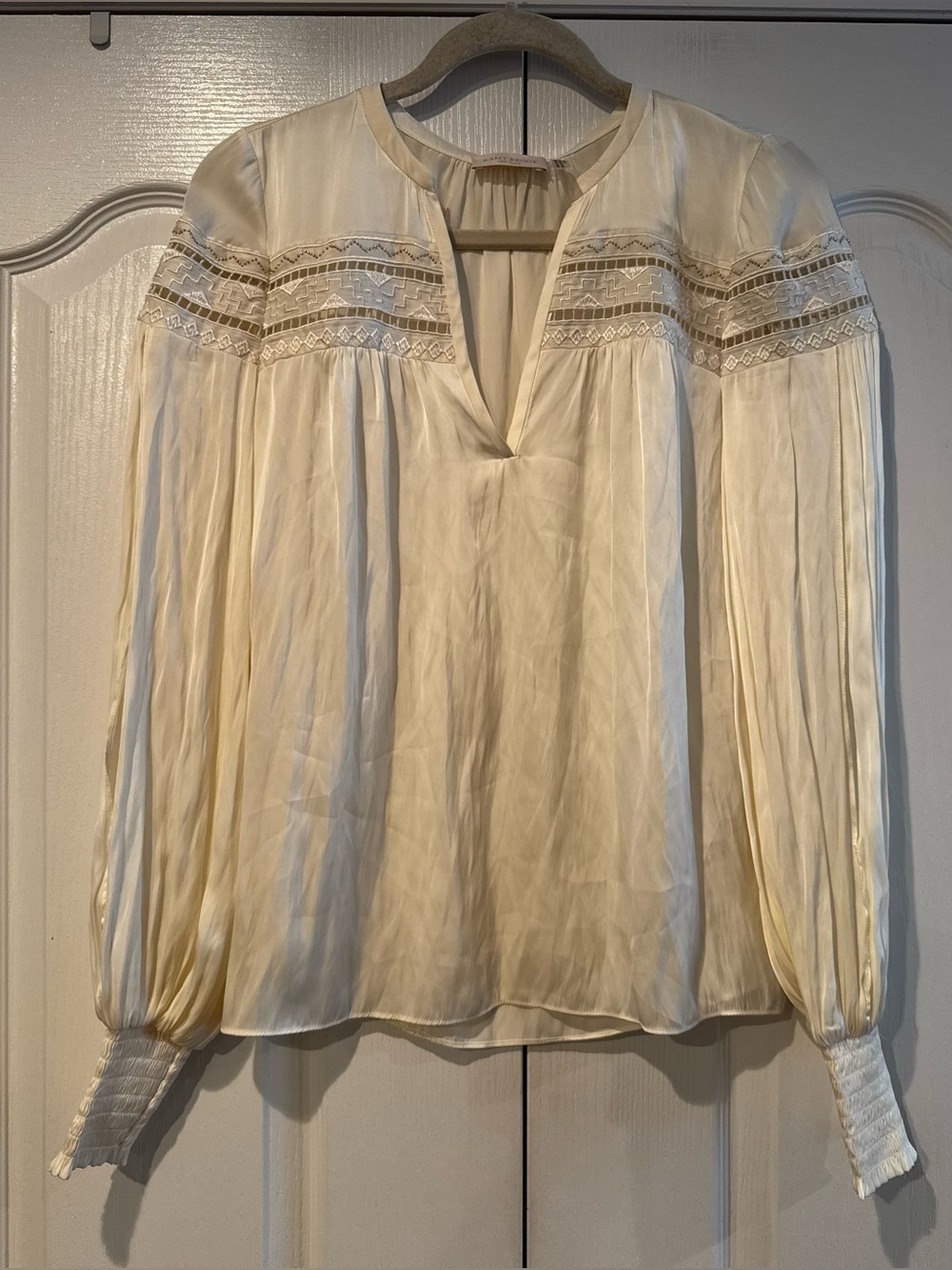 Ramy Brook Ivory Slit Sleeve Blouse with Crochet and Beading - Size XS - Picture 3 of 7